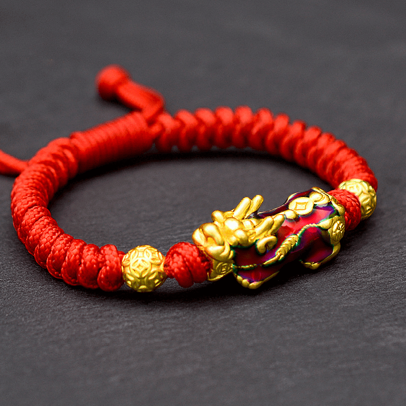 Color-ChangingPixiuBracelet-HandmadeTibetanKnots.png Color-Changing Pixiu Bracelet - Tibetan Red String - Image 1