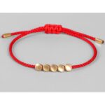Five Lucky Beads Copper Bracelet - Blue & Red String - Image 6