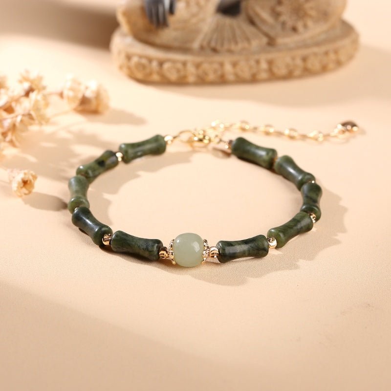 HetianJadePeridotLuckyBambooBracelet1.jpg Hetian Jade Peridot Lucky Bamboo Bracelet - Image 1