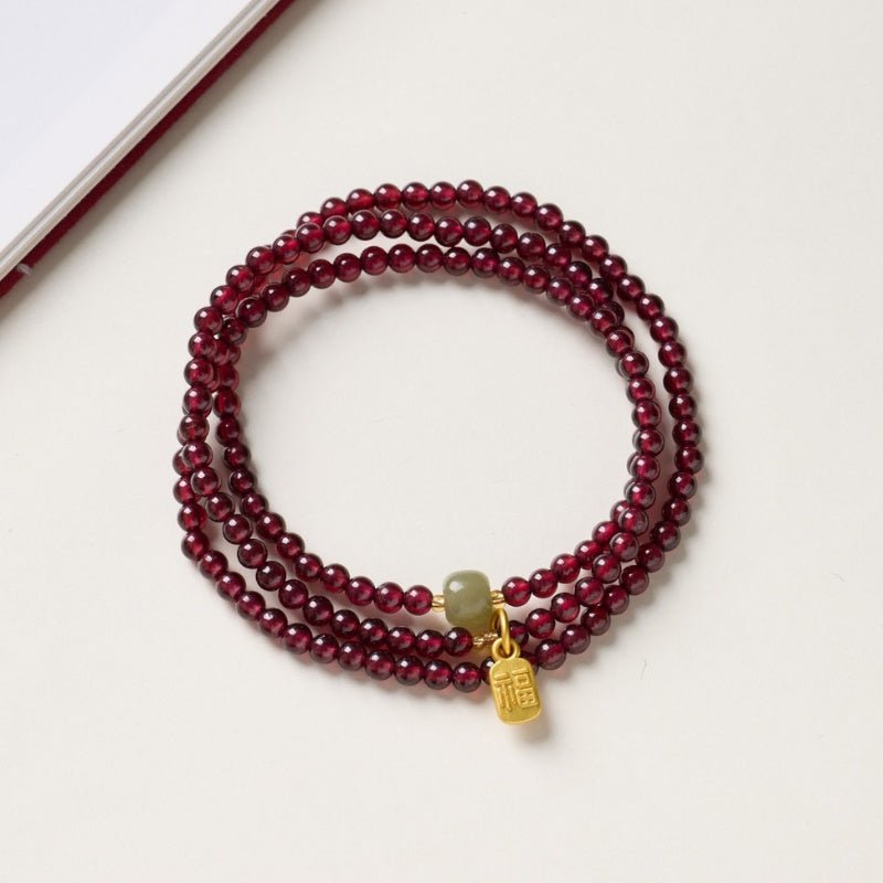 RedGarnetBeadsFuWealthBracelet1.jpg Red Garnet Beads Fu Wealth Bracelet - Image 1